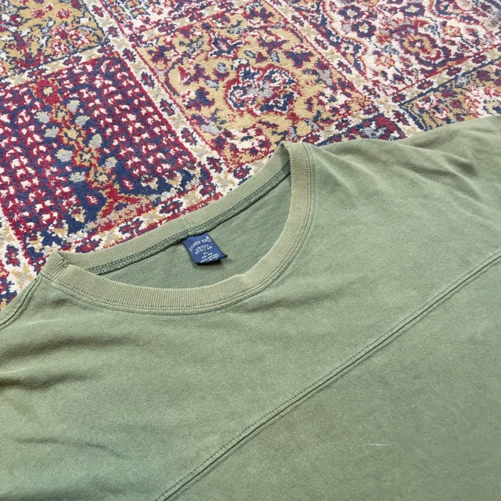 VTG 80s 90s Lands End Crew Neck Long Sleeve T-Shirt Olive Green Cotton XL ribbed